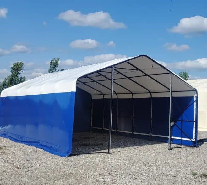 Каркасно-тентовий ангар 12,4×7,5×4,5 м, посилений швидкозведений